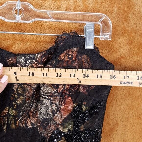 MARCHESA NOTTE Womens Sheath Dress Small Black Strapless Floral Lace Beaded Silk - Picture 10 of 13